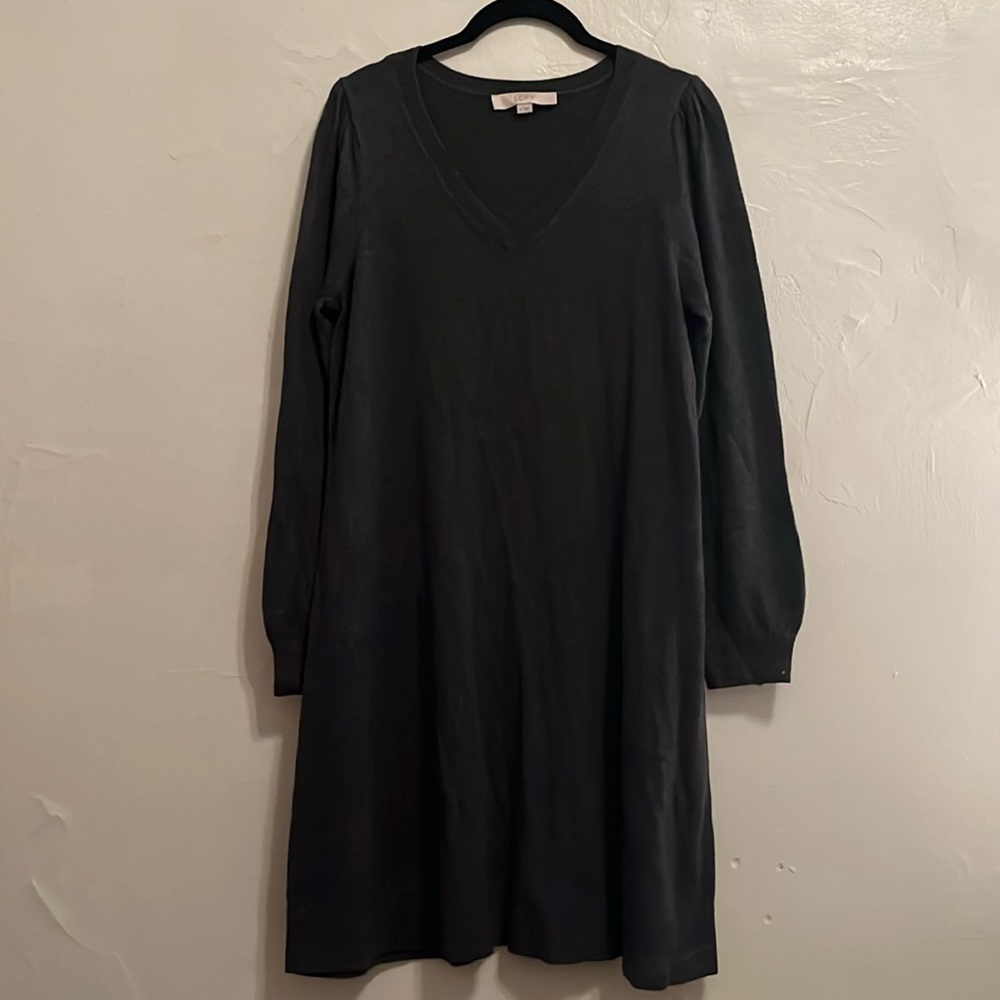 LOFT Gray V-neck Swing Sweater Dress | M